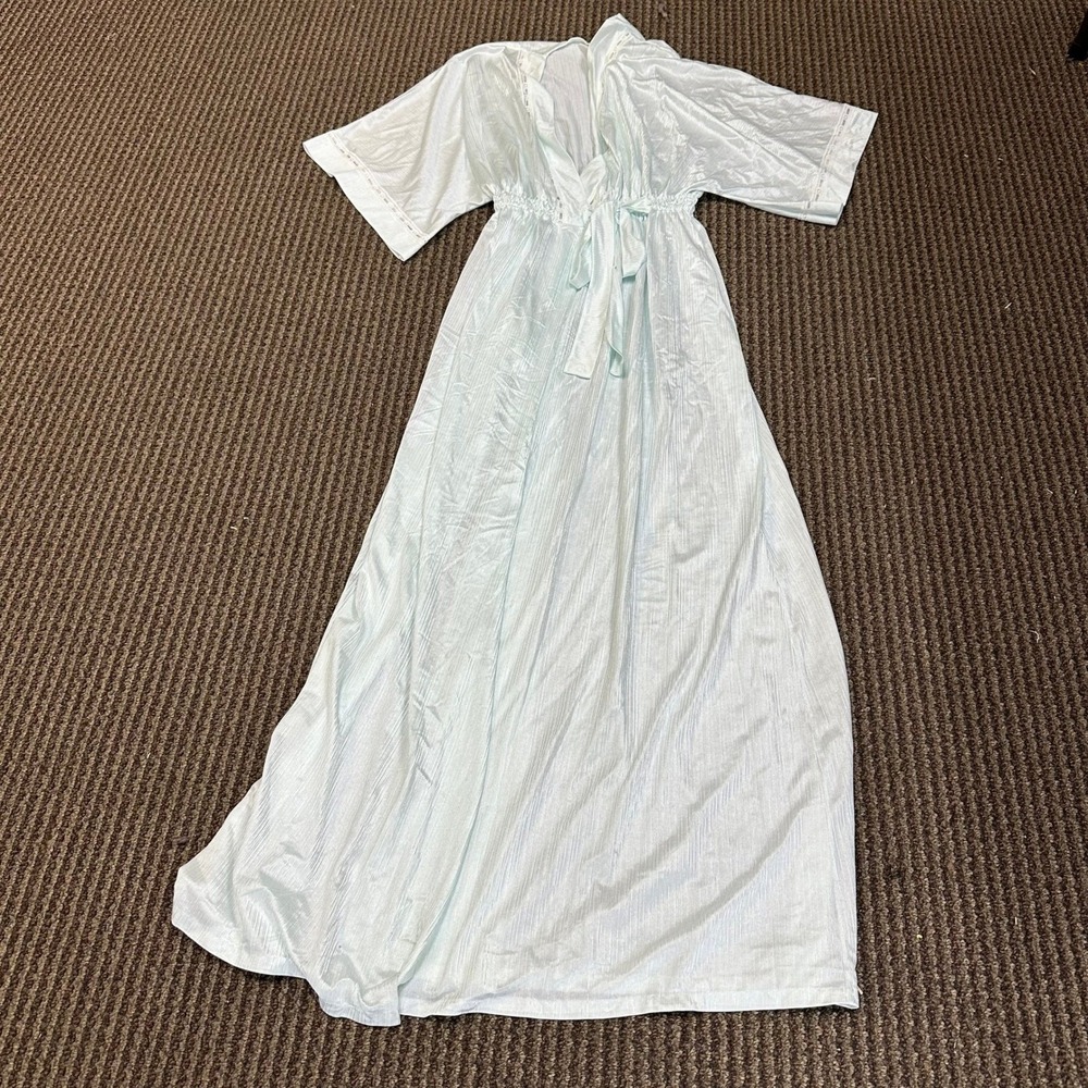 Vintage Nightgown Womens Size S Light Blue Pleated Lace Trim Maxi Robe Lingerie